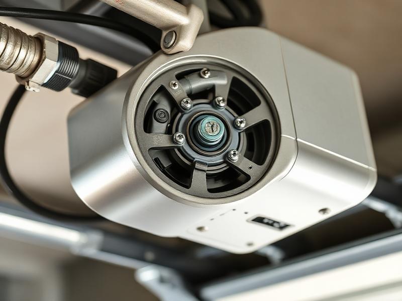 Garage door opener motor mechanism close-up showing internal components