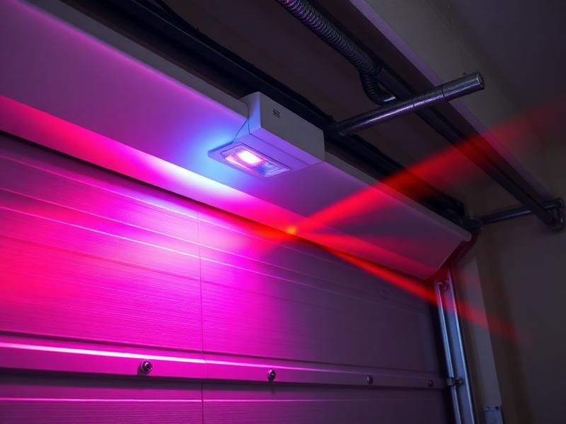 Garage door safety sensor system with infrared beam for crush prevention