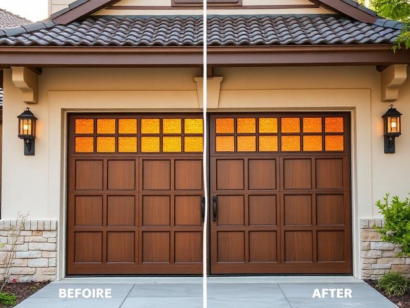 Before and after garage door installation with Asian inspired shoji screen panels
